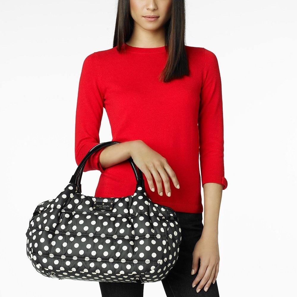 Kate Spade Washington Street Stevie Nylon Duffel Blue & Cream Polka Dot